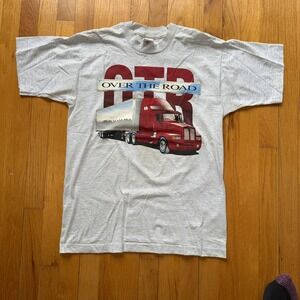 Vintage Fruit Of The Loom Shirt Mens M Gray OTR Semi Trucker Tee Single Stitch